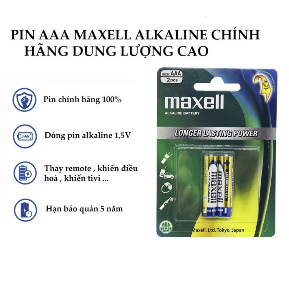 Pin AA , Pin AAA Maxell Alkaline 1.5V Vỉ 2 Viên Chính Hãng