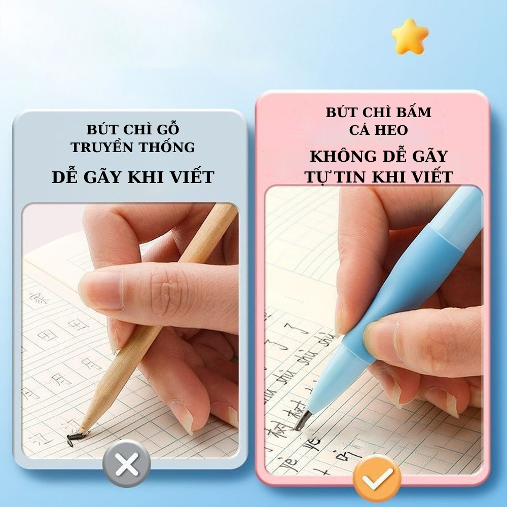 Bút Chì Cá Heo Tập Viết - Bút Chì Bấm 2B Giúp Bé Cầm Bút Đúng Tư Thế Viết Lâu Không Đau, Không Mỏi Tay