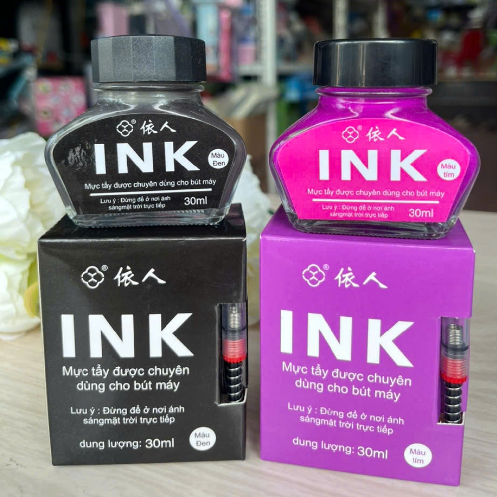 Mực Ink 30ml Tẩy Xóa Được Dùng Cho Các Dòng Bút Máy Tẩy Kèm Pittong Bơm Mực