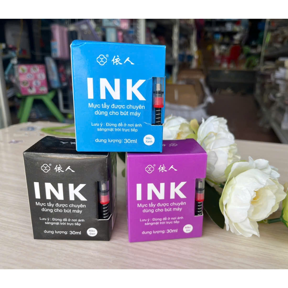 Mực Ink 30ml Tẩy Xóa Được Dùng Cho Các Dòng Bút Máy Tẩy Kèm Pittong Bơm Mực