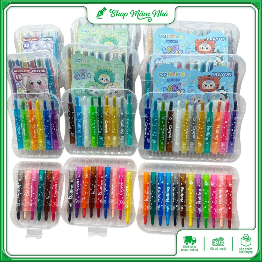 Bút sáp màu vặn Crayon hộp 12/18/24 màu
