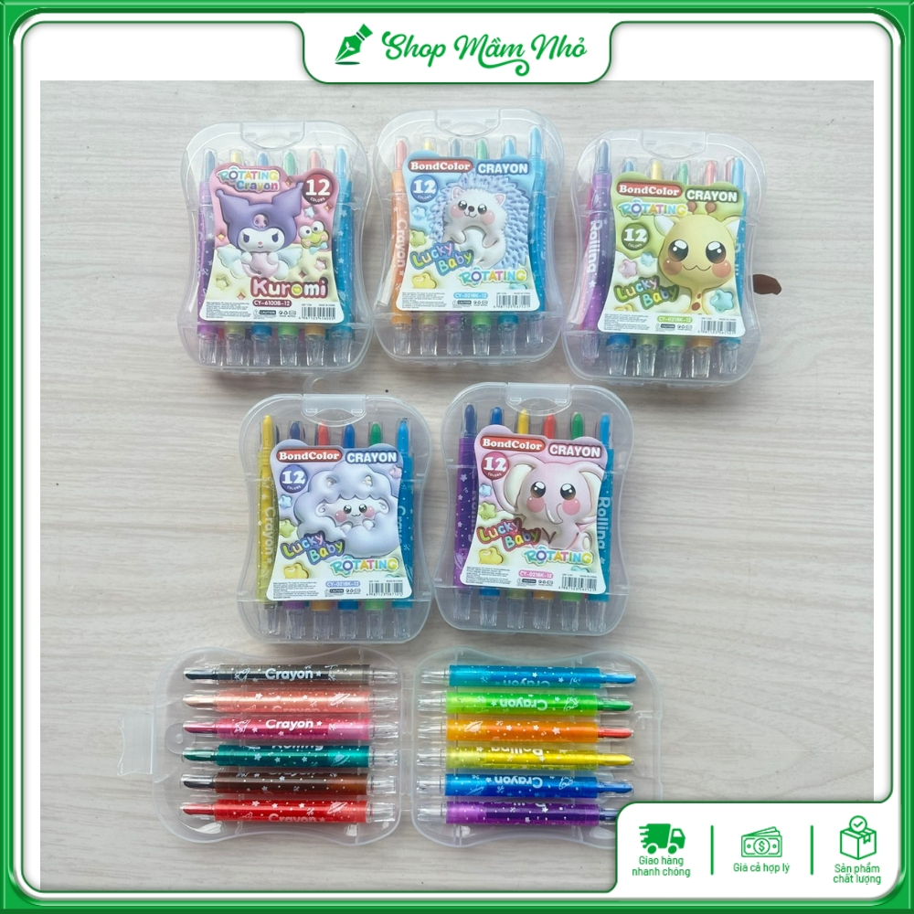 Bút sáp màu vặn Crayon hộp 12/18/24 màu