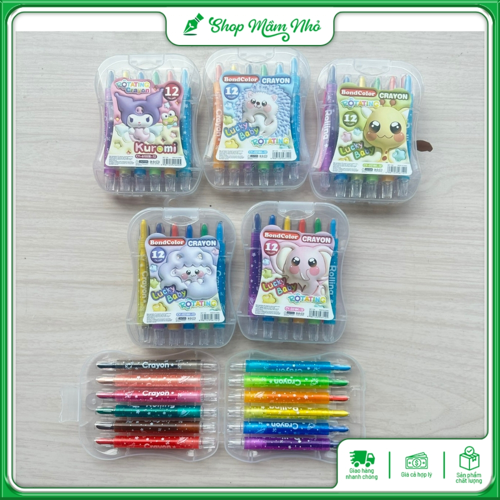 Bút sáp màu vặn Crayon hộp 12/18/24 màu