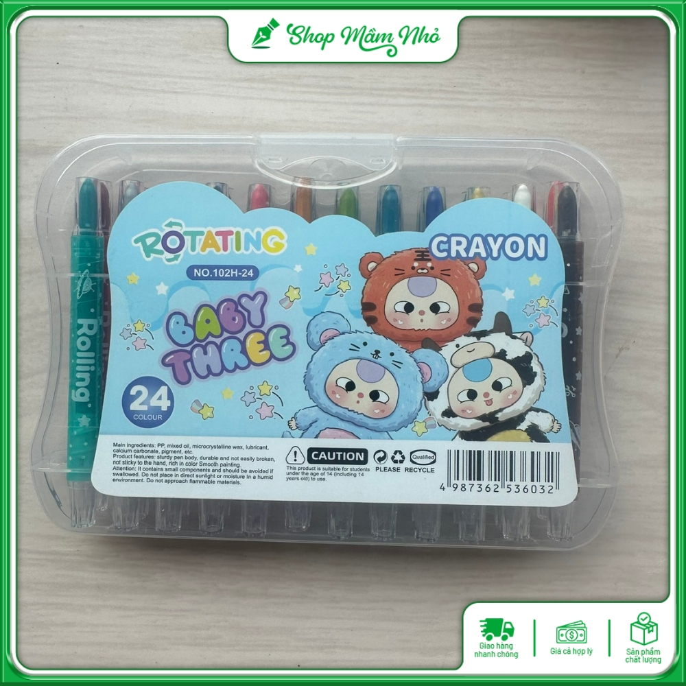 Bút sáp màu vặn Crayon hộp 12/18/24 màu