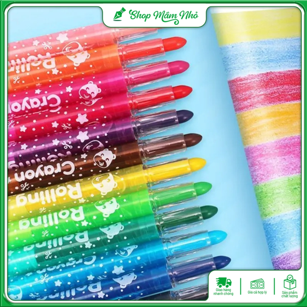 Bút sáp màu vặn Crayon hộp 12/18/24 màu