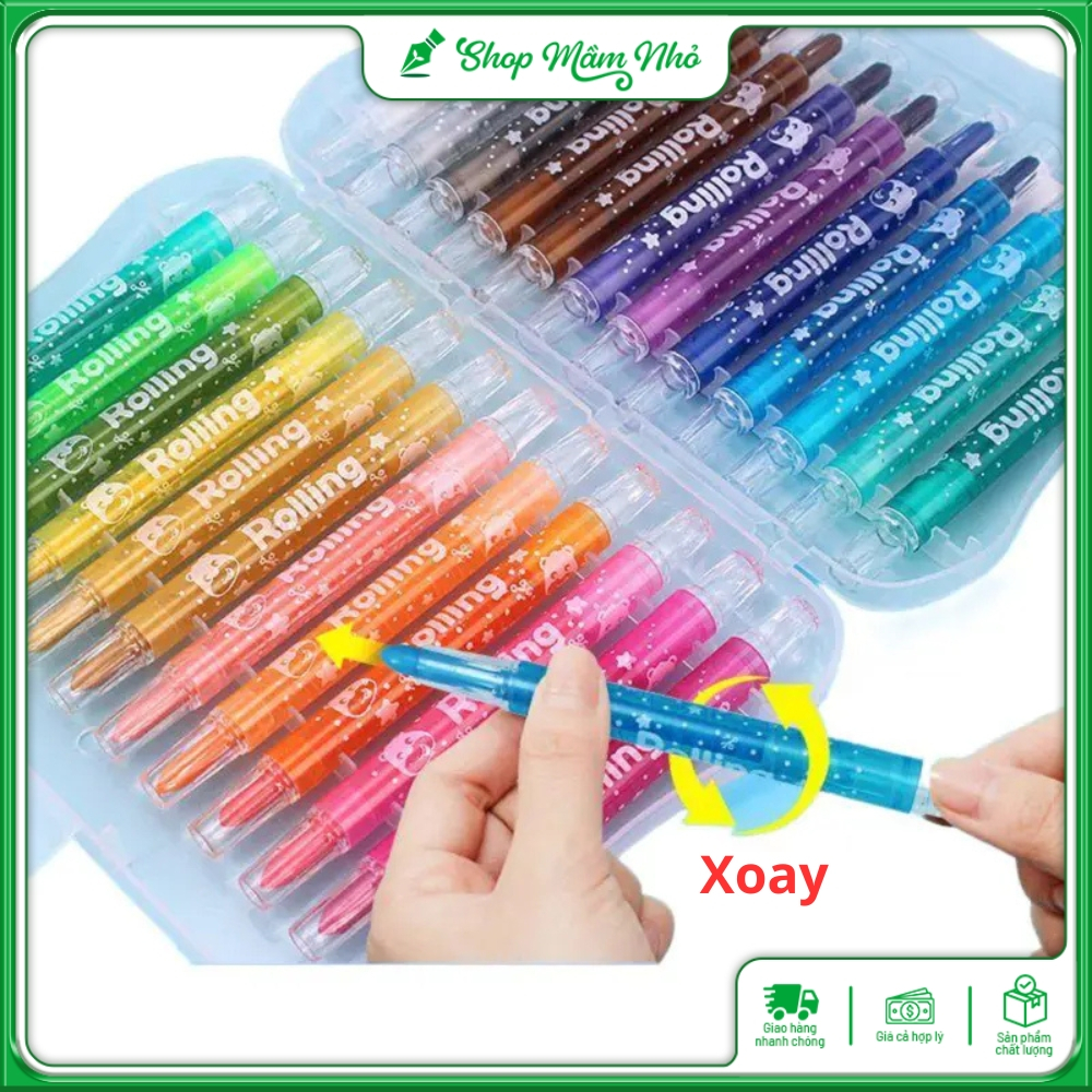 Bút sáp màu vặn Crayon hộp 12/18/24 màu