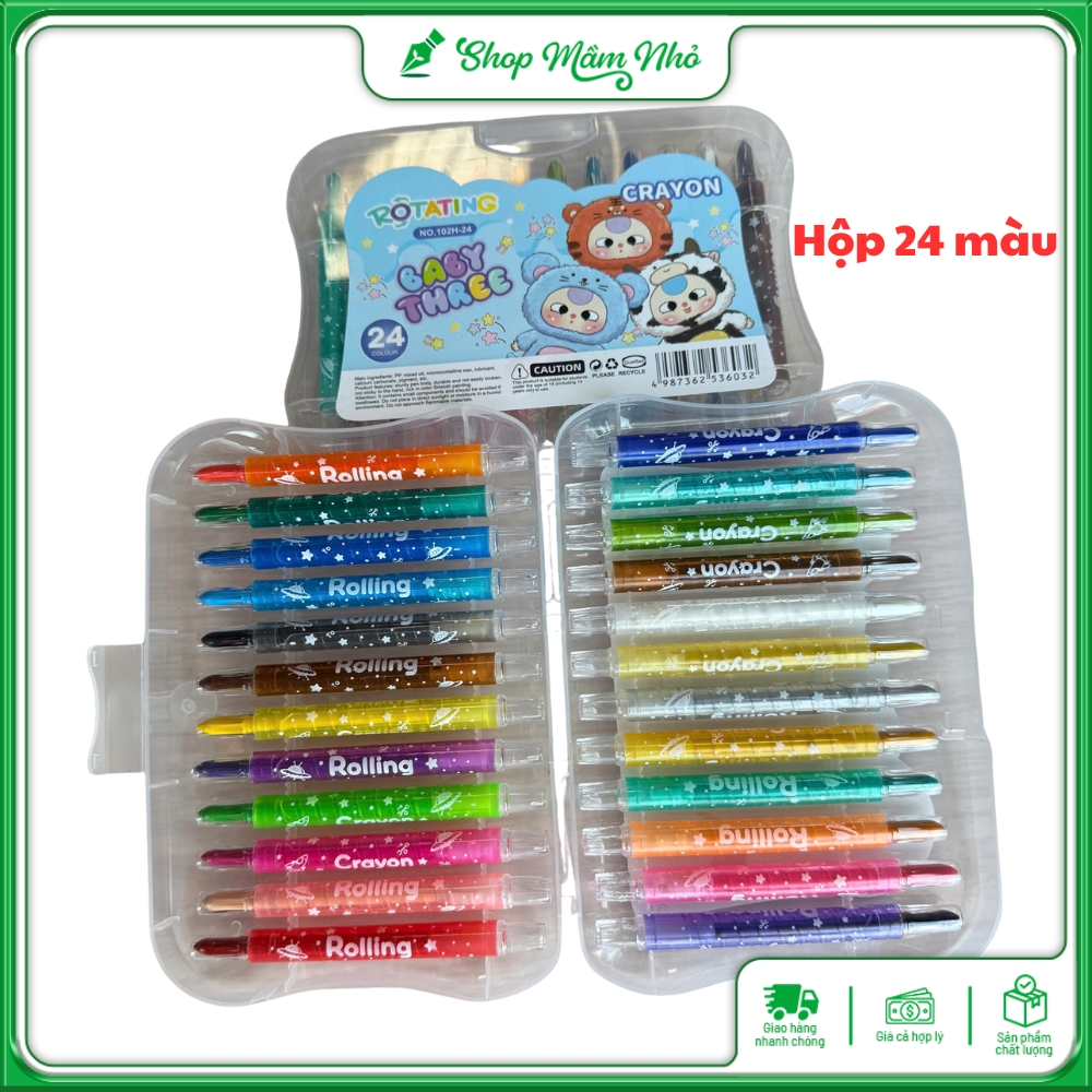 Bút sáp màu vặn Crayon hộp 12/18/24 màu