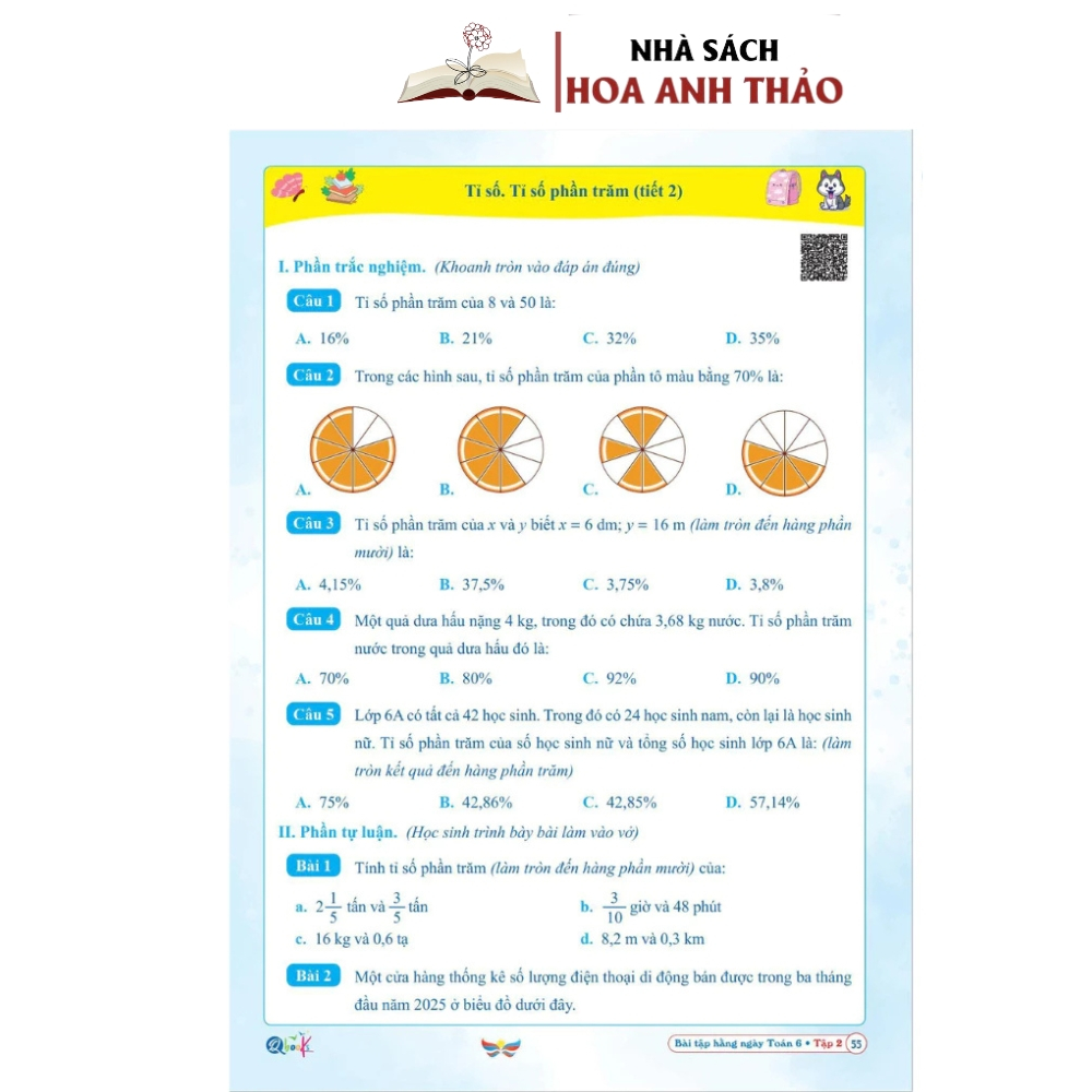 Sách - Bài tập hàng ngày toán lớp 6 tập 1, tập 2 - Cánh diều - 1 cuốn