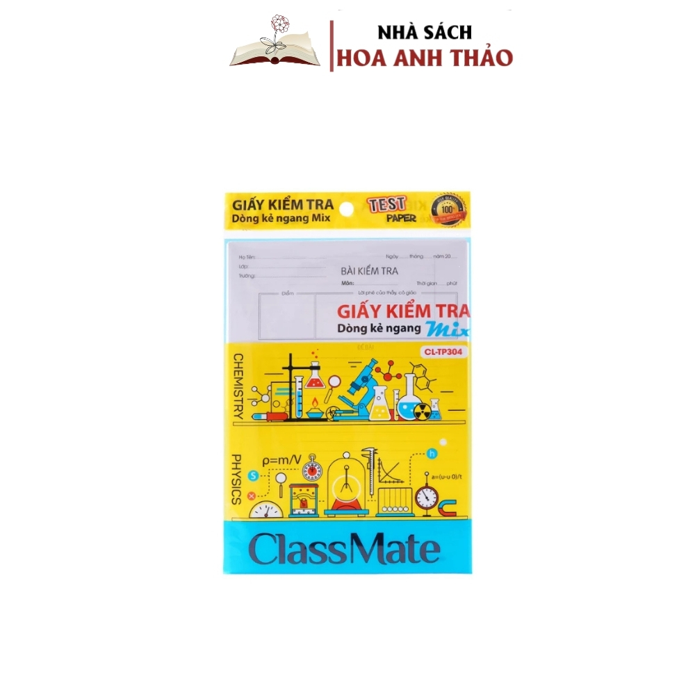 Giấy kiểm tra dòng kẻ ngang Mix Classmate CL-TP304Giấy kiểm tra dòng kẻ ngang Mix Classmate CL-TP304 in hình thí nghiệm, dòng kẻ rõ ràng, bề mặt giấy láng mịn