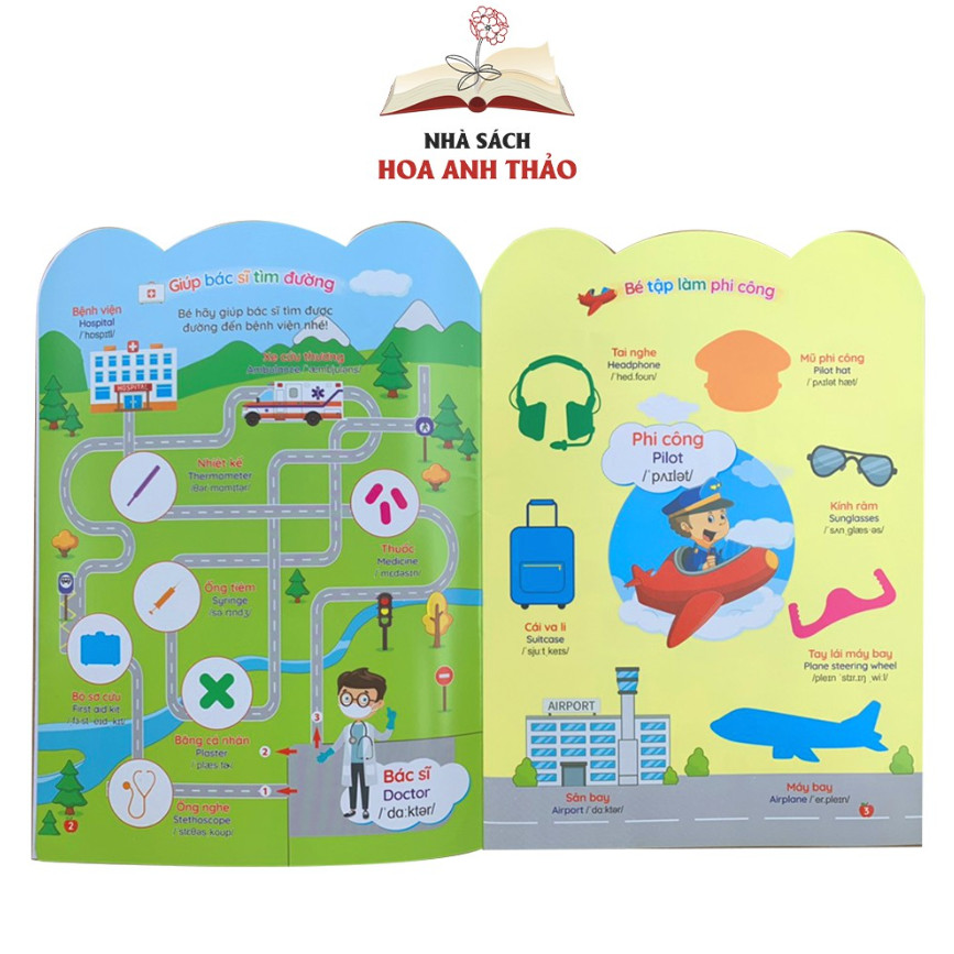 Combo 6 Sách Bóc dán thông minh song ngữ Việt Anh dành cho trẻ từ 2-6 tuổi