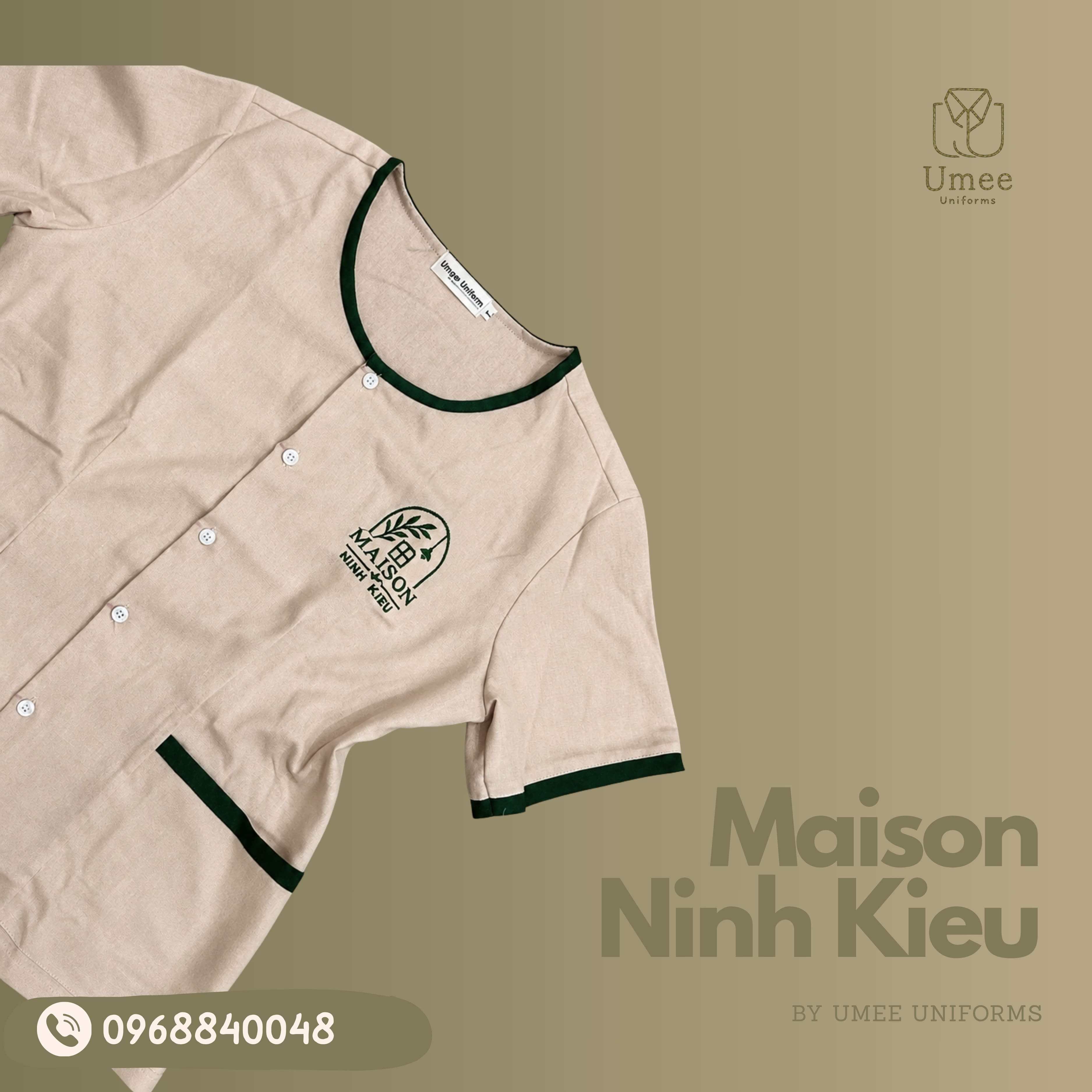 Áo Sơ Mi Linen Be Phối Rêu - Đồng Phục Maison Ninh Kieu | Umee Uniform