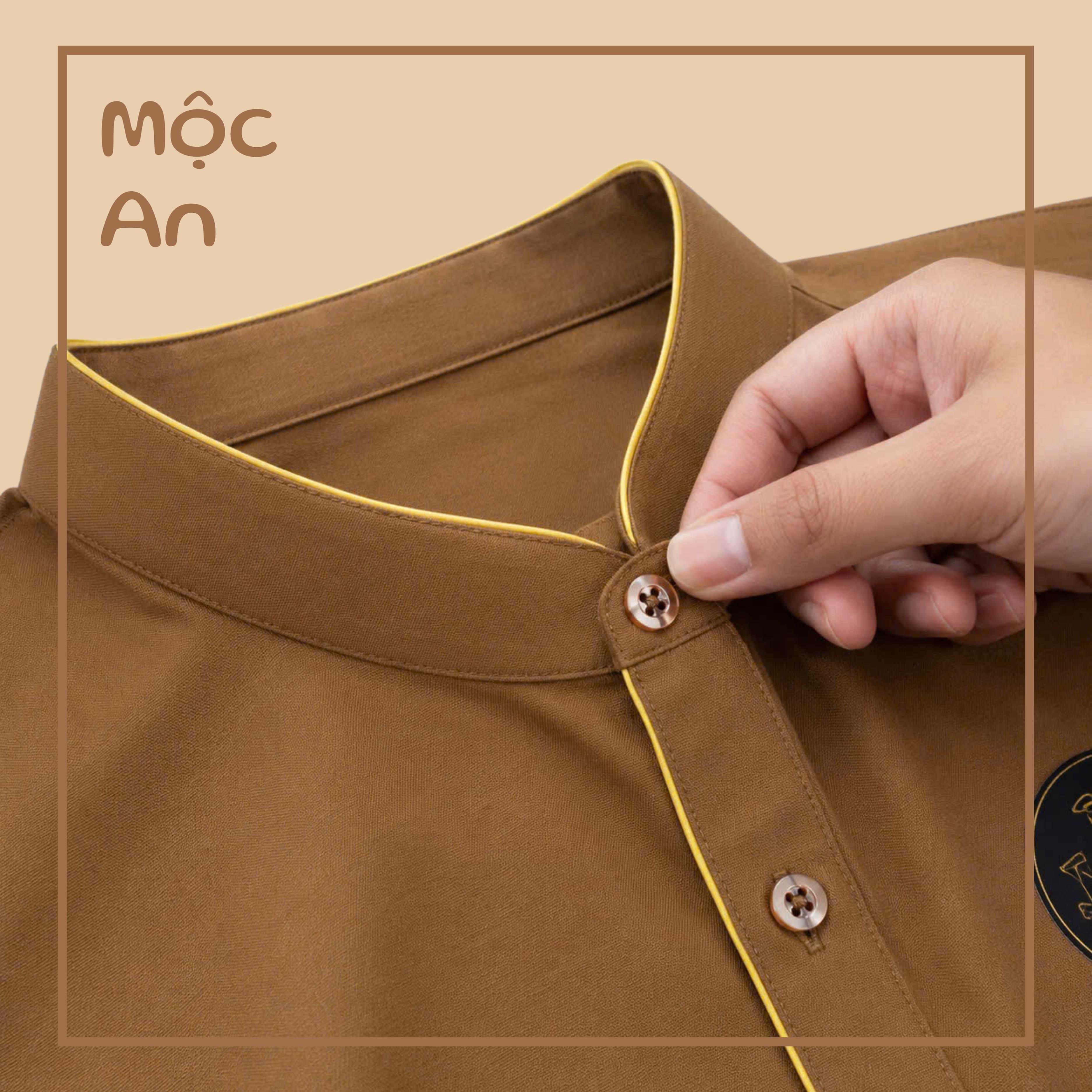 Đồng Phục Nhà Hàng Mộc An - Tông Nâu Ấm Viền Vàng | Umee Uniforms