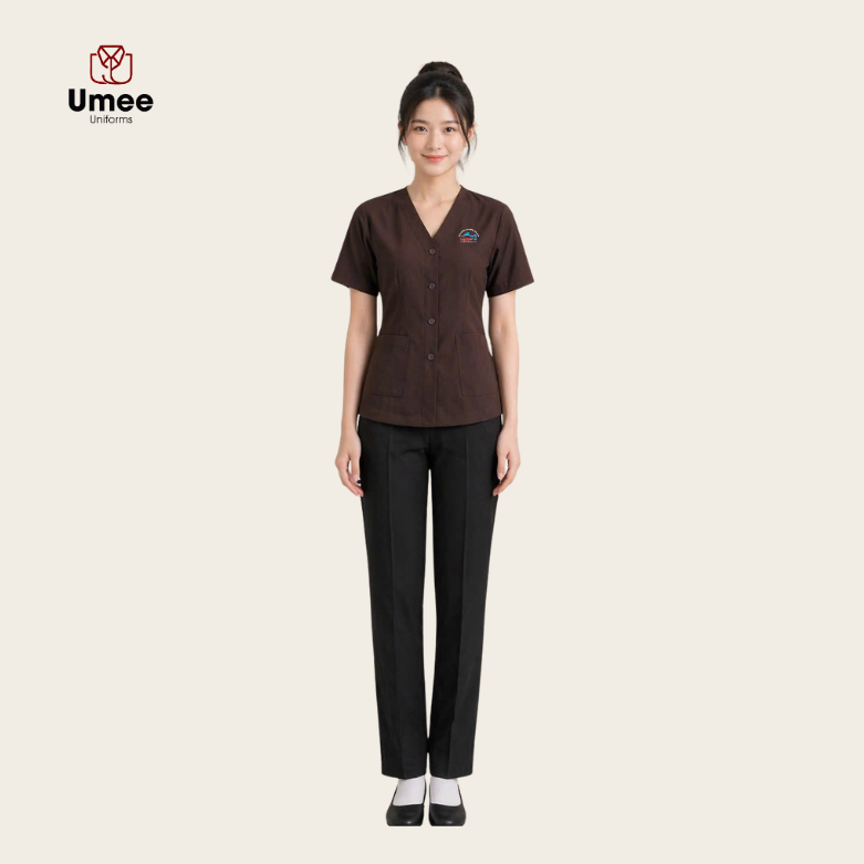 Đồng phục nhà hàng truyền thống Việt Nam màu nâu gỗ – Umee Uniforms