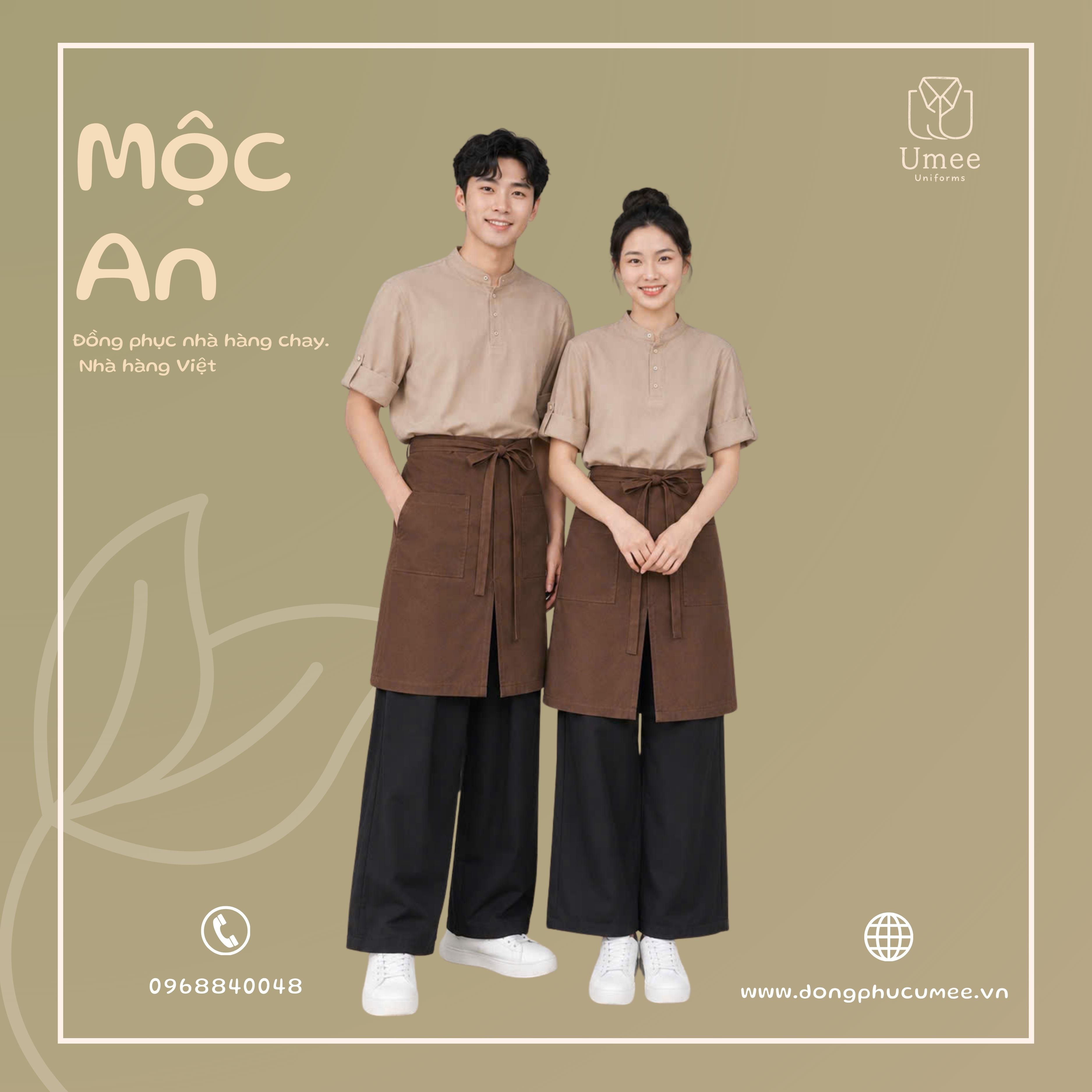 Đồng Phục Nhà Hàng Chay Mộc An - Áo Cổ Trụ & Tạp Dề | Umee Uniforms