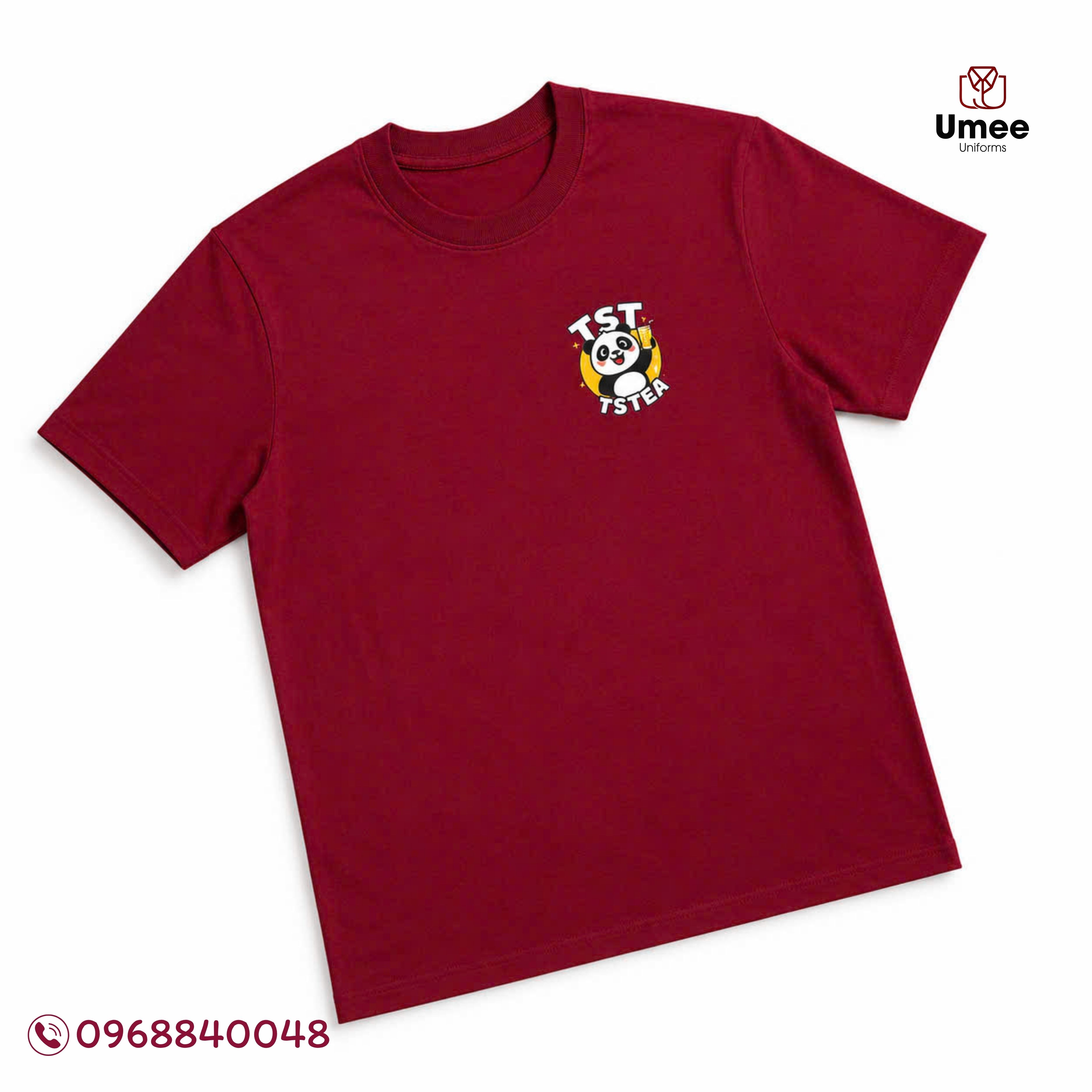 Đồng Phục Trà Sữa Áo Thun Đỏ Đô & Tạp Dề Đen - TSTea | Umee Uniforms