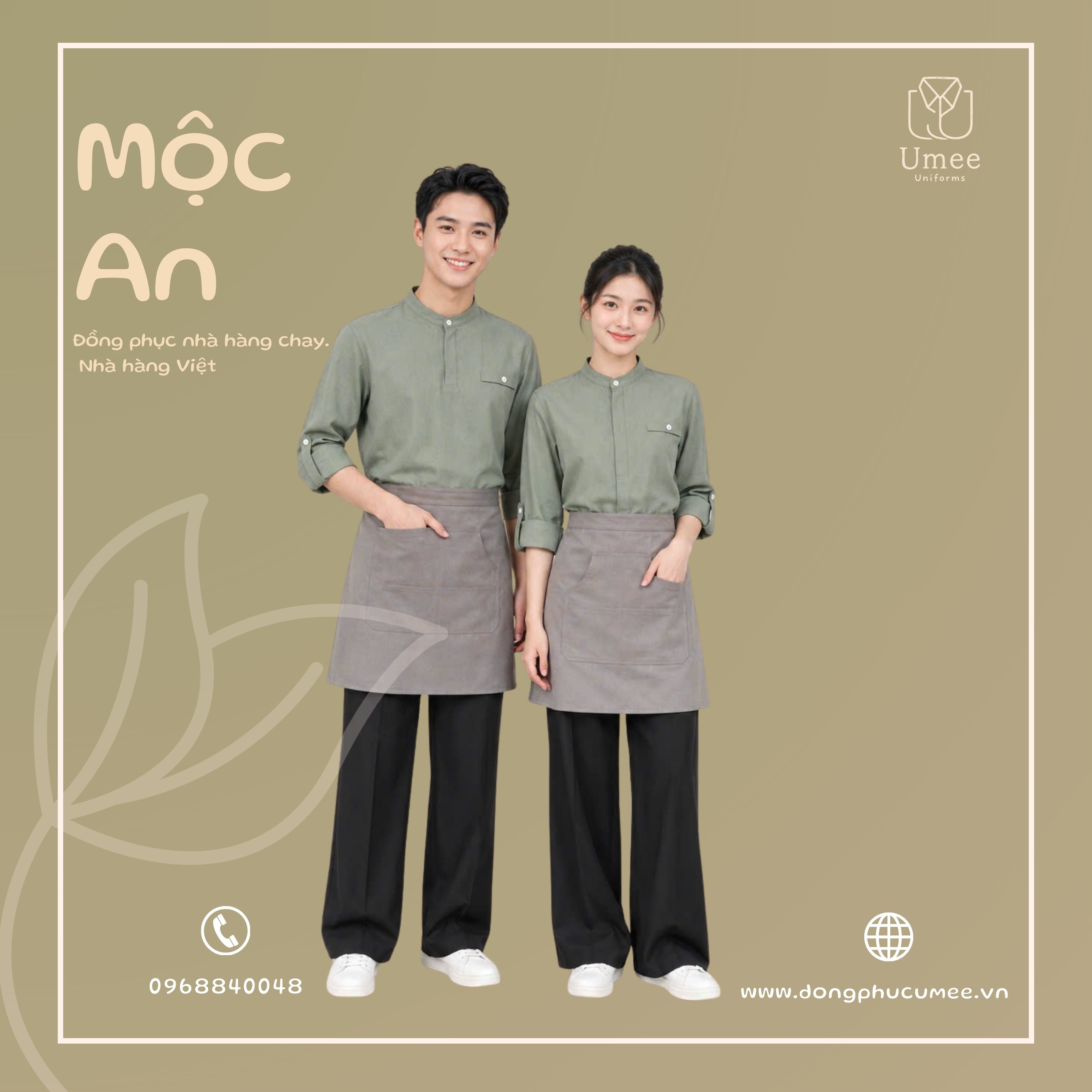 Đồng Phục Nhà Hàng Chay Mộc An - Áo Cổ Trụ & Tạp Dề | Umee Uniforms