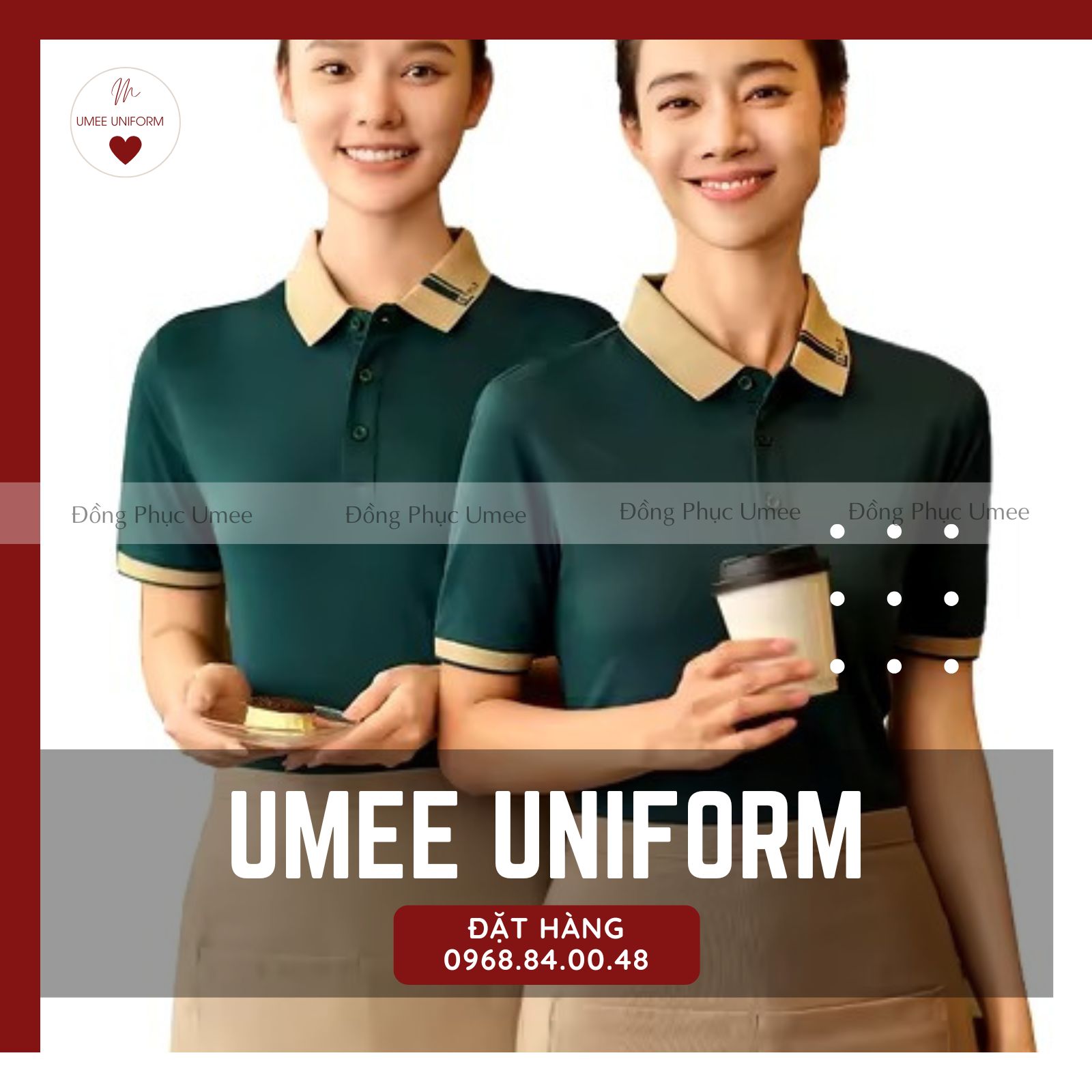 Đồng phục coffee áo thun polo màu xanh ve chai