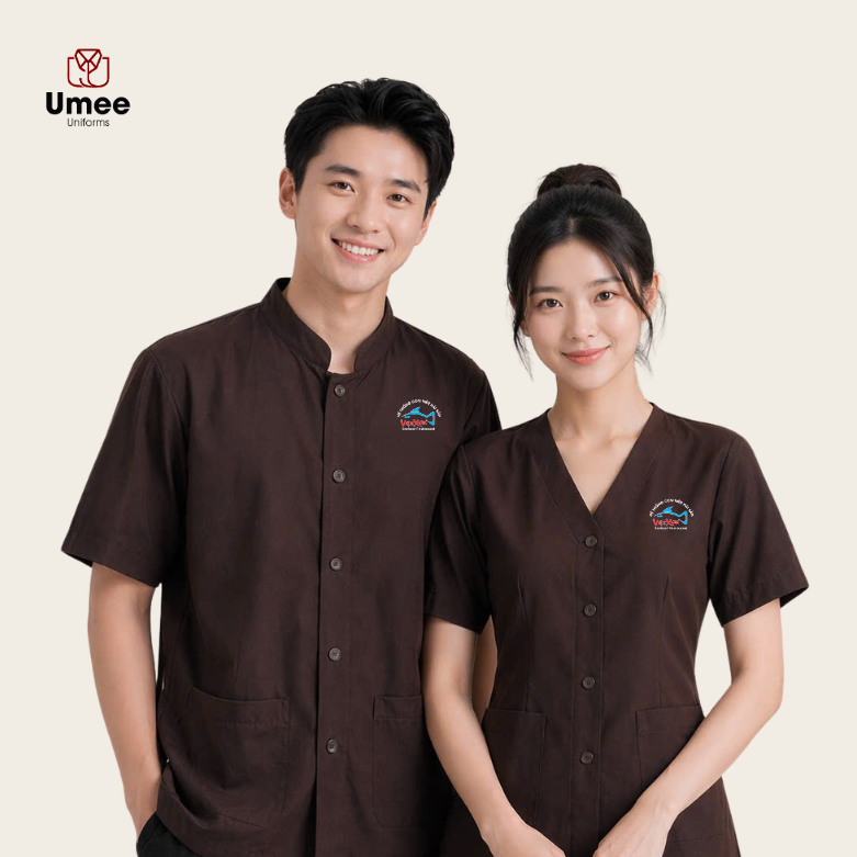 Đồng phục nhà hàng truyền thống Việt Nam màu nâu gỗ – Umee Uniforms