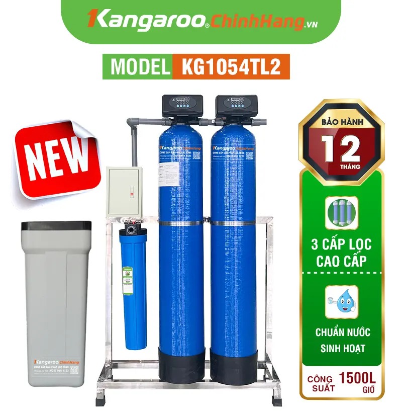 Máy lọc nước đầu nguồn Kangaroo van tự động, xử lý Canxi KG1054TL2