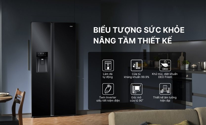 Tủ lạnh side by side Aqua inverter 515 lít AQR-SA541XA(FB)