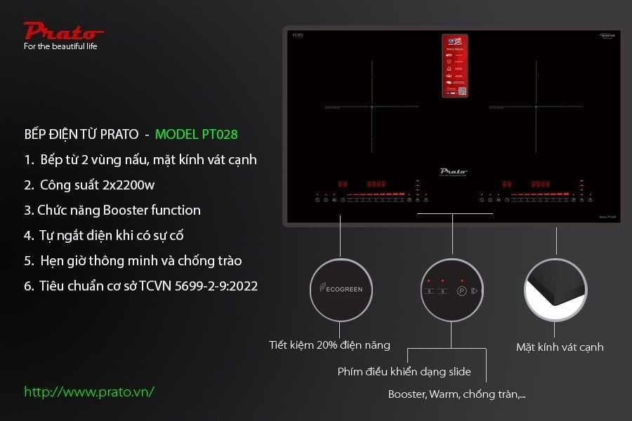 Bếp từ Prato 2 vùng nấu PT-028