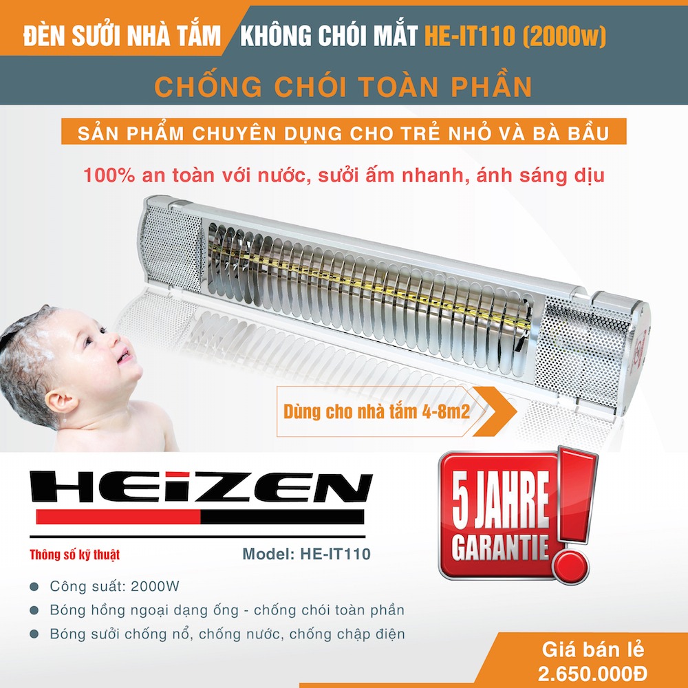 Đèn sưởi nhà tắm Heizen 1 bóng dài HE-IT110