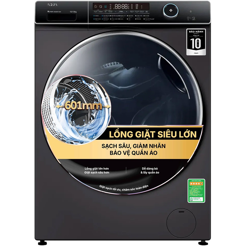 Máy giặt sấy Aqua Inverter giặt 15 kg - sấy 10 kg AQD-AH1500H PS