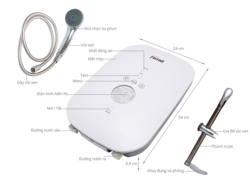 Bình nóng lạnh trực tiếp Ferroli Divo SDN