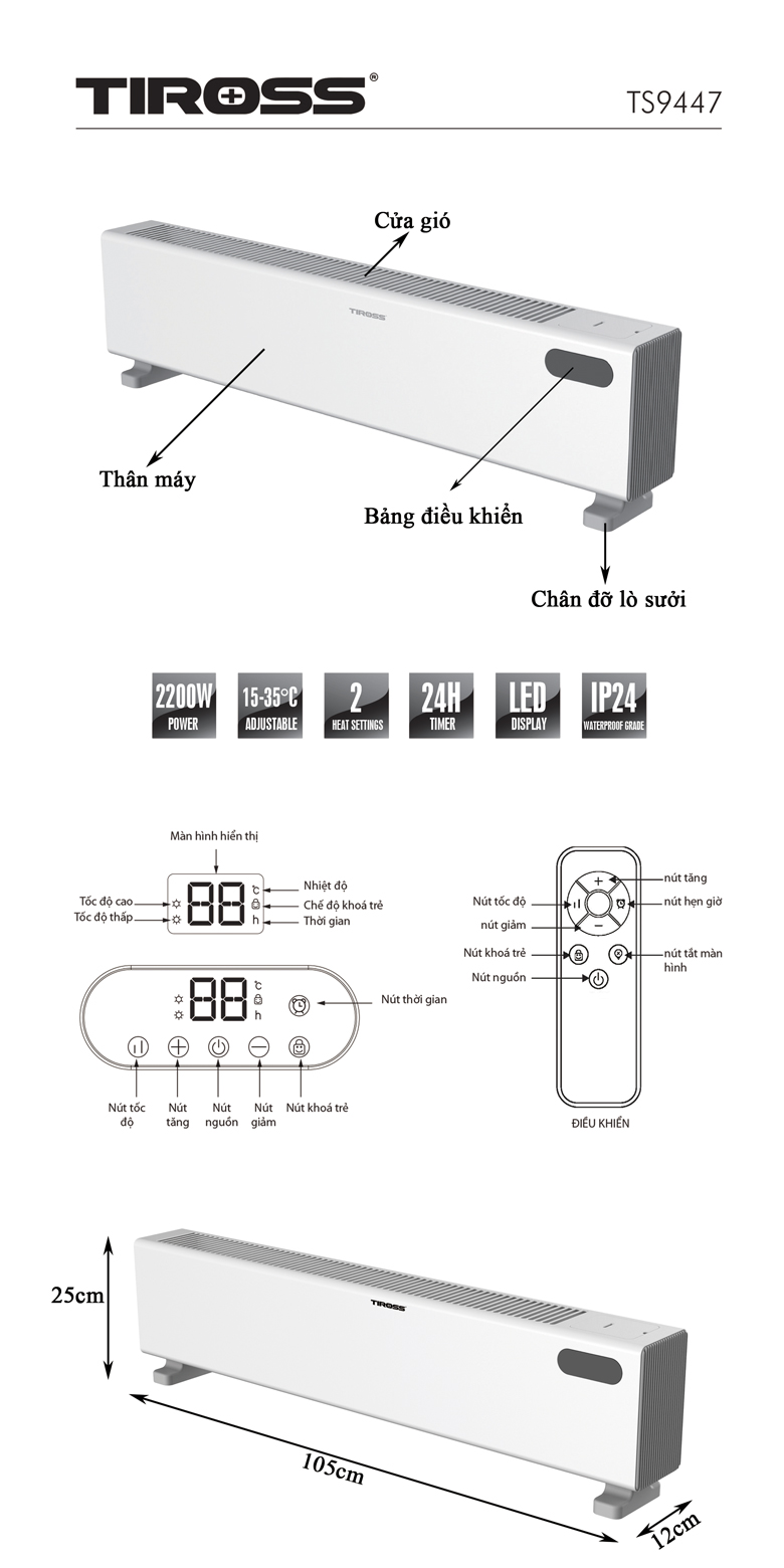 Máy sưởi sàn nhà Tiross TS9447