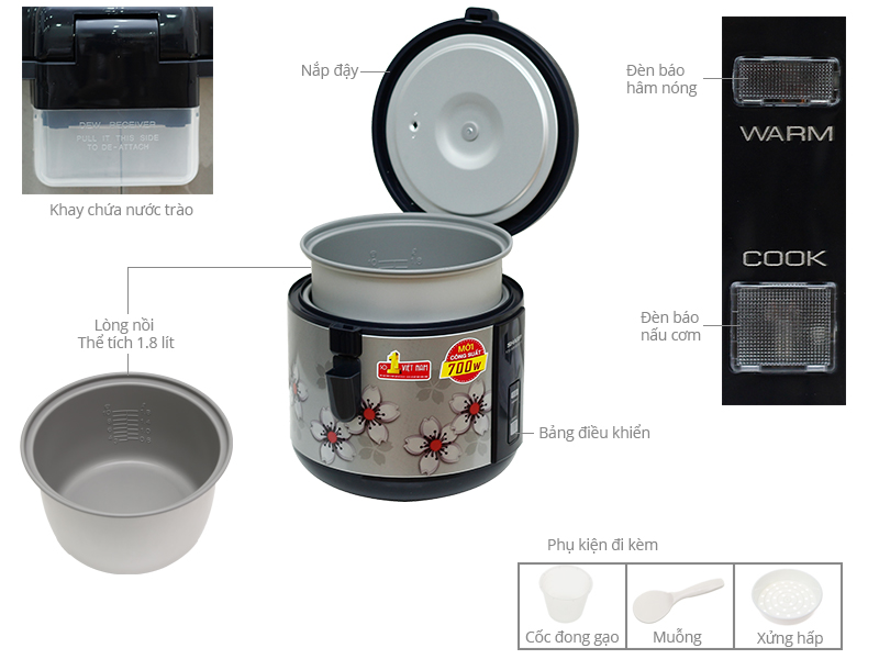 Nồi cơm điện nắp gài Sharp 1.8 lít KS-NR181STV-SS - Thái Lan