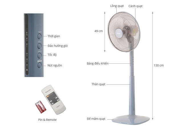 Quạt cây Panasonic 3 cánh F-409KB ( Màu xanh- Có điều khiển )