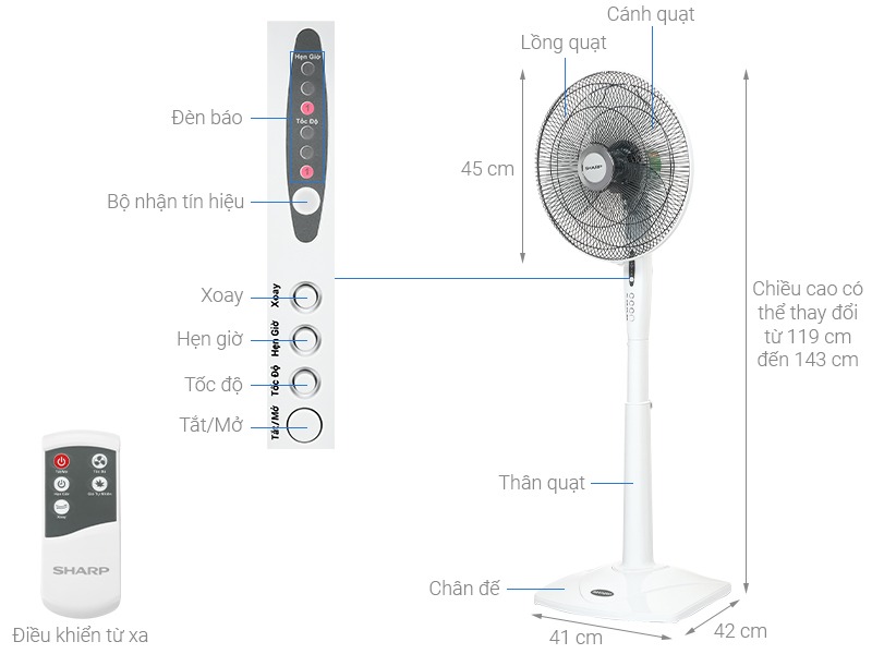Quạt cây Sharp PJ-S40RV-WH  (Có điều khiển)