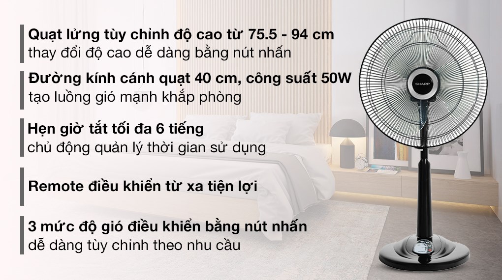 Quạt lửng Sharp 3 cánh PJ-L40RV-DG (có khiển)