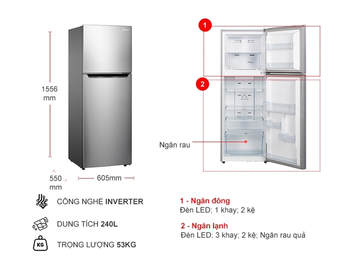 Tủ lạnh Casper inverter 258 lít RT-258VG