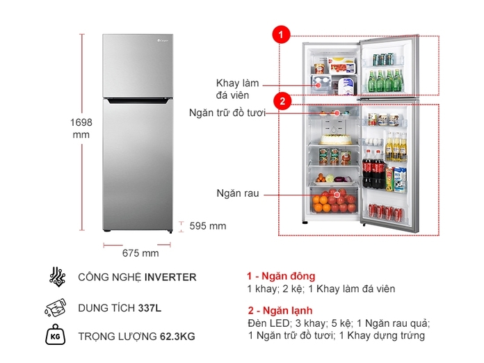 Tủ lạnh Casper inverter 368 lít RT-368VG