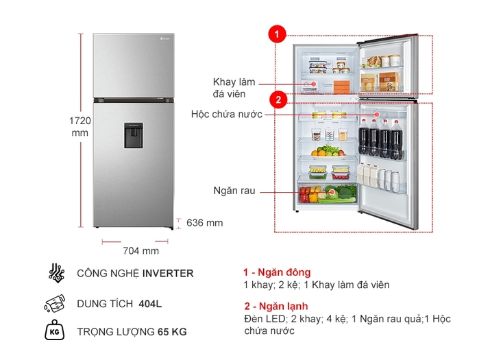 Tủ lạnh Casper inverter 421 lít RT-421VGW
