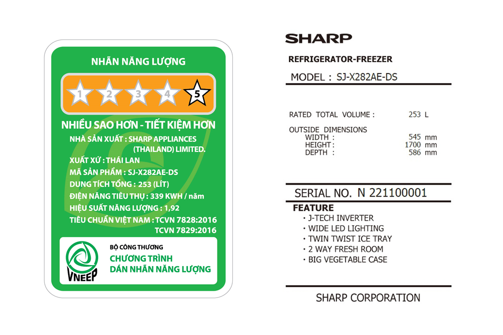 Tủ lạnh Sharp inverter 322 lít SJ-XP322AE-DS