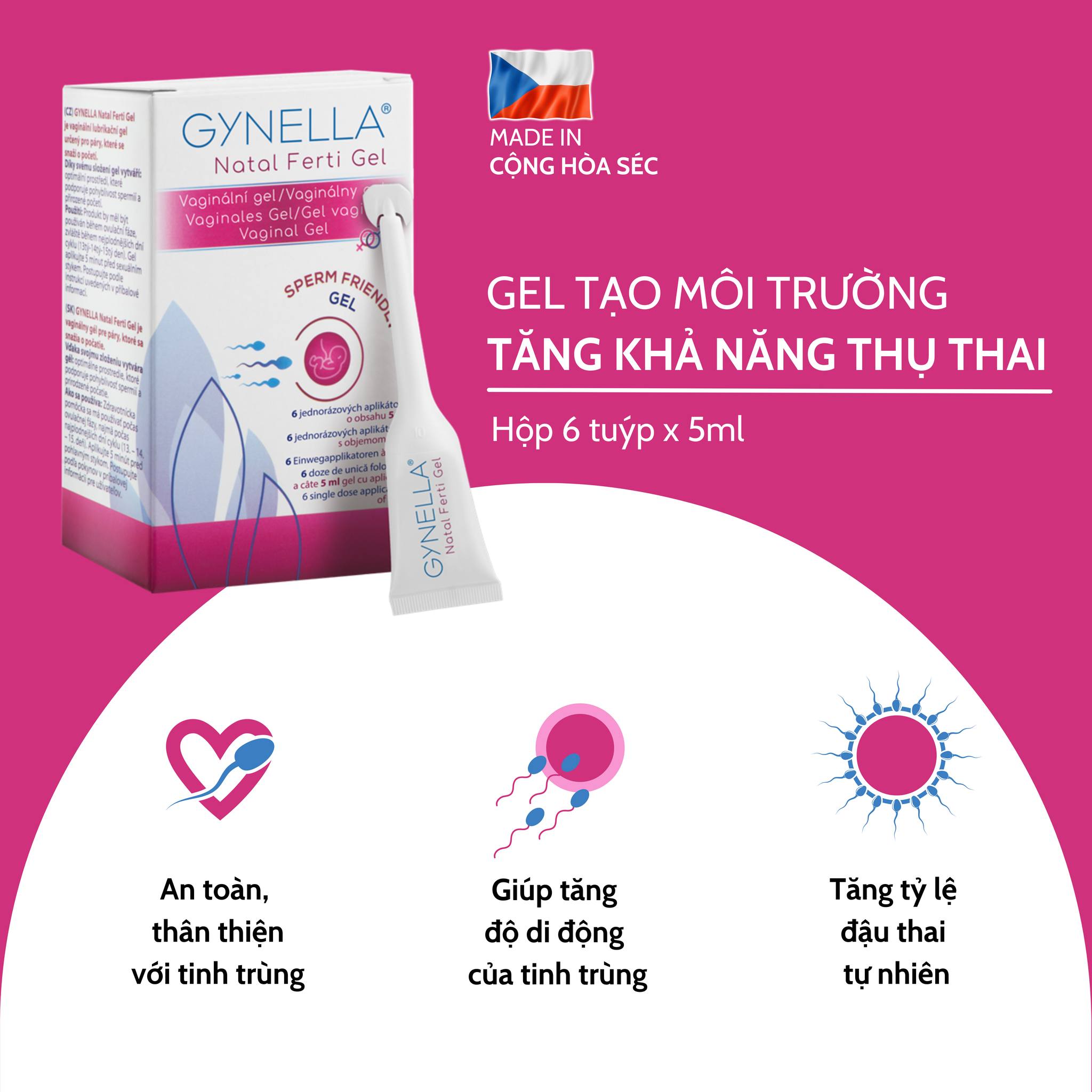 GEL HỖ TRỢ THỤ THAI GYNELLA NATAL FERTI GEL – HỘP 6 TUÝP 5ML