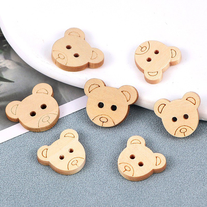(Set 5 cái) Nút gỗ hình mặt gấu | Tada Craft