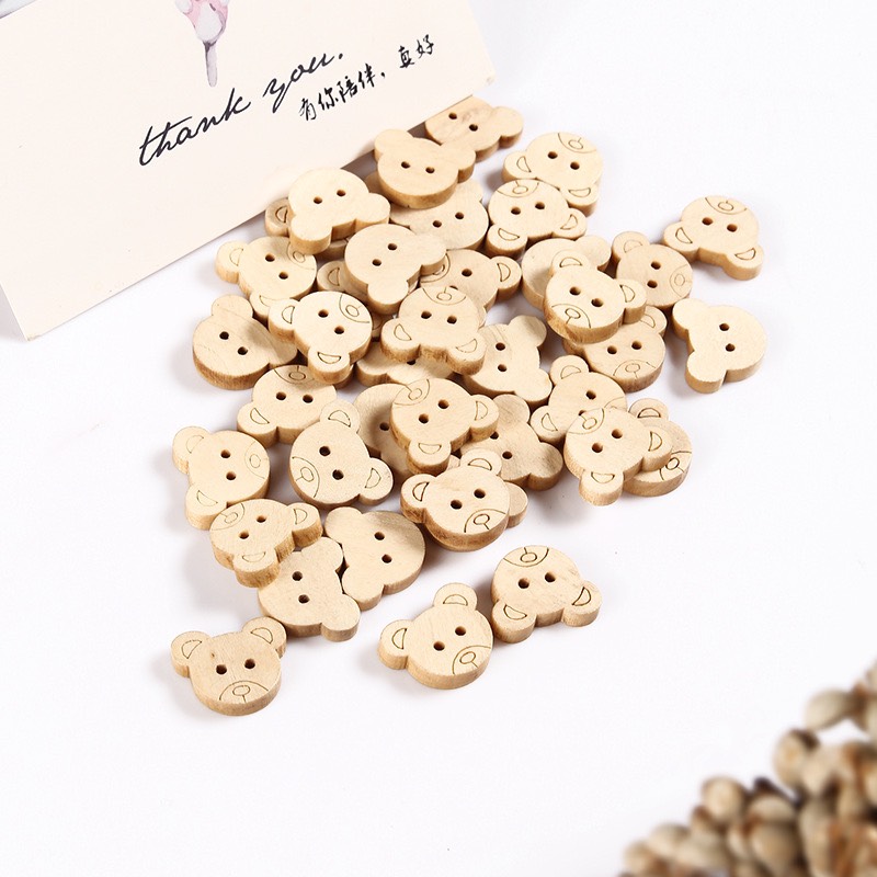 (Set 5 cái) Nút gỗ hình mặt gấu | Tada Craft