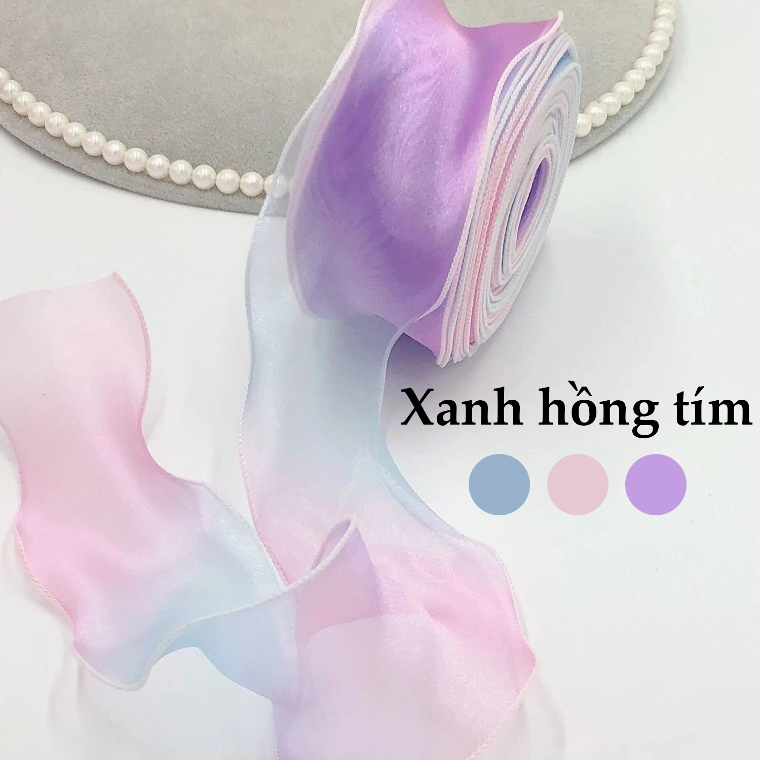 Ruy băng voan cầu vồng viền lượn sóng 6cm | Tada Craft