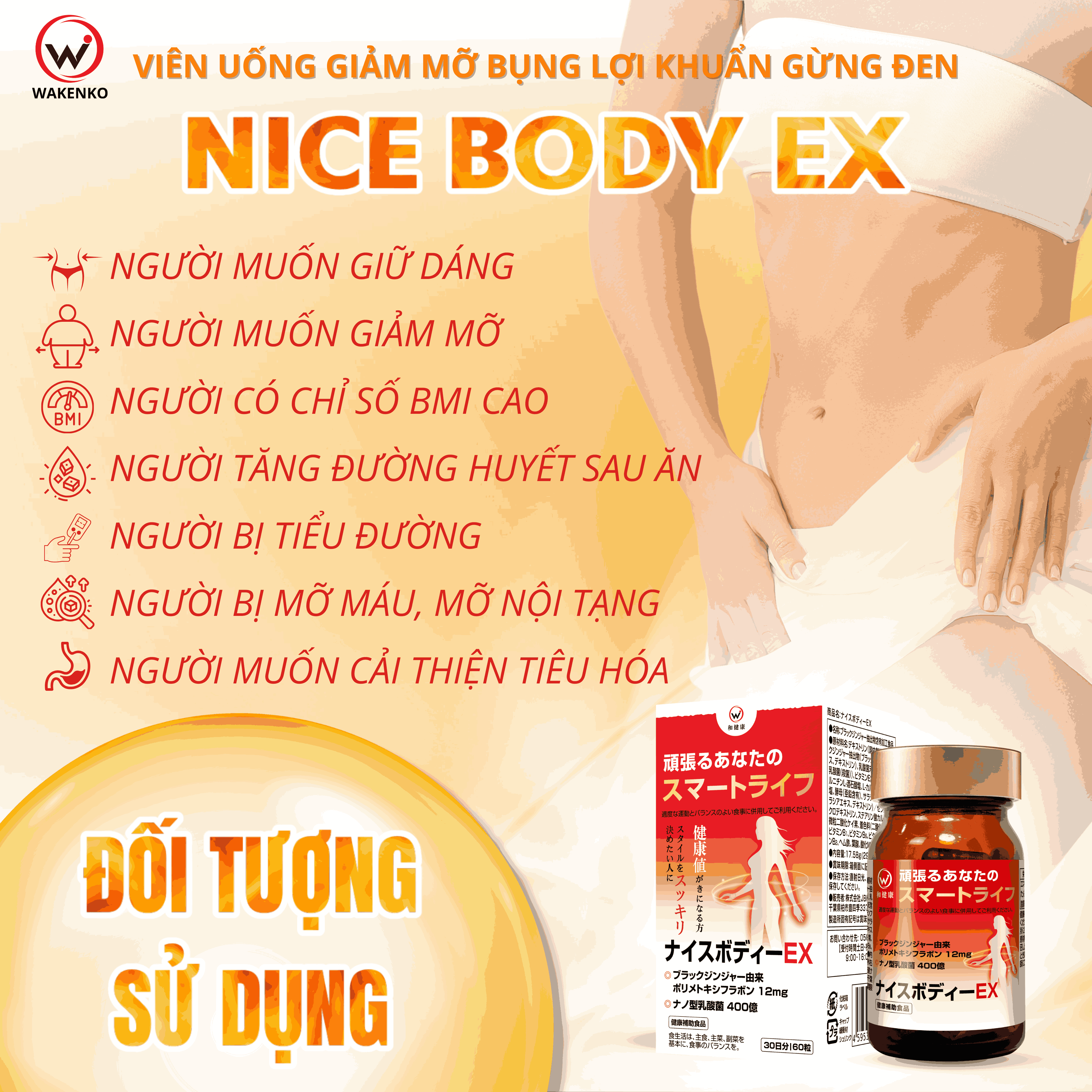 Đối Tượng Sử Dụng Viên Uống Giảm Mỡ Bụng Lợi Khuẩn Vừng Đen Nice Body Wakenko
