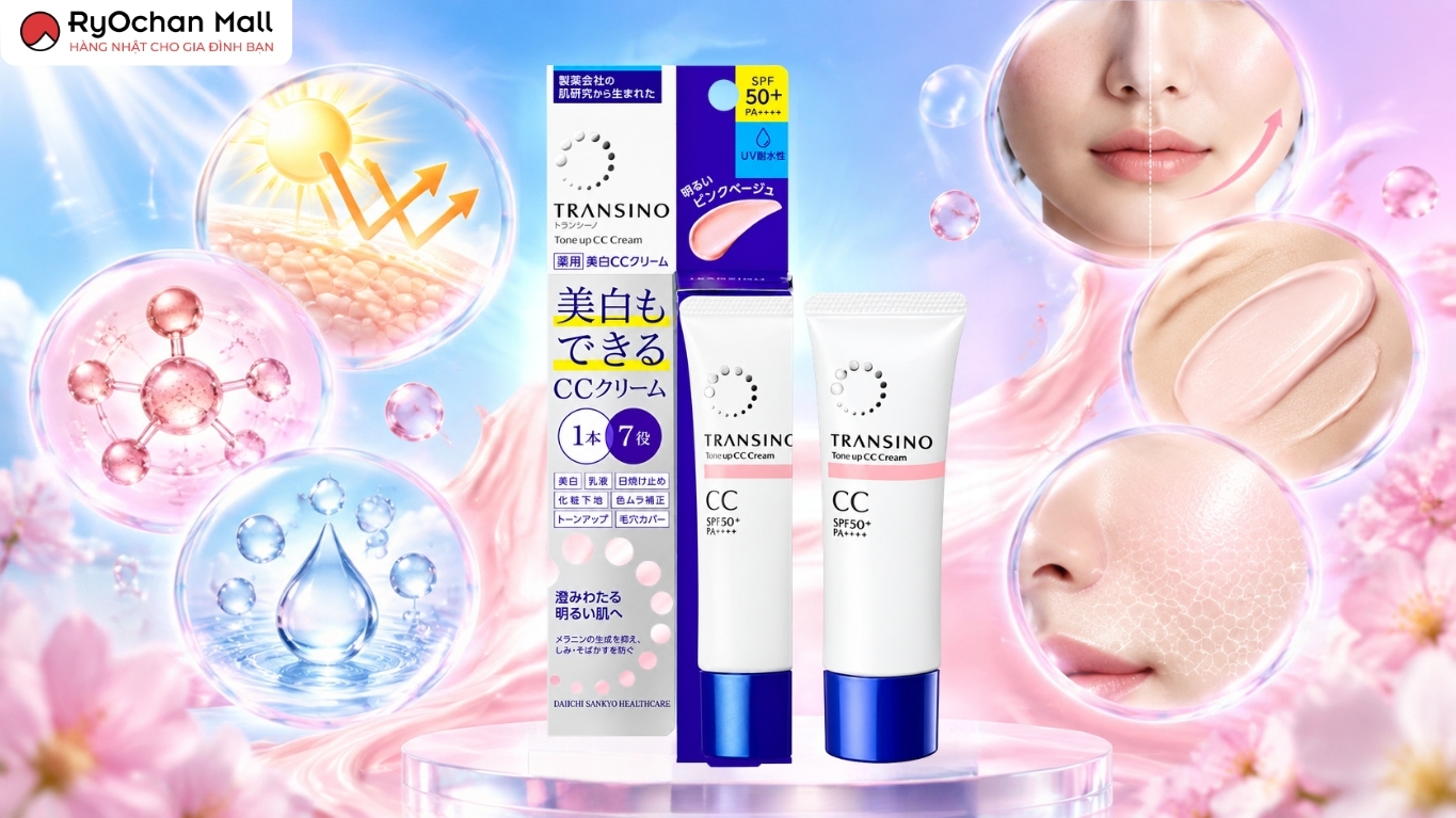 Công dụng của kem nền chống nắng Transino Tone Up CC Cream màu hồng