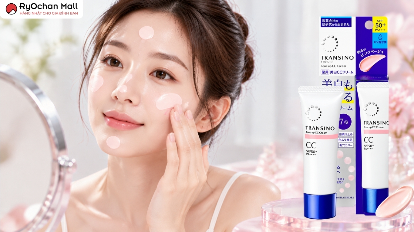 Hướng dẫn sử dụng kem nền chống nắng Transino Tone Up CC Cream màu hồng