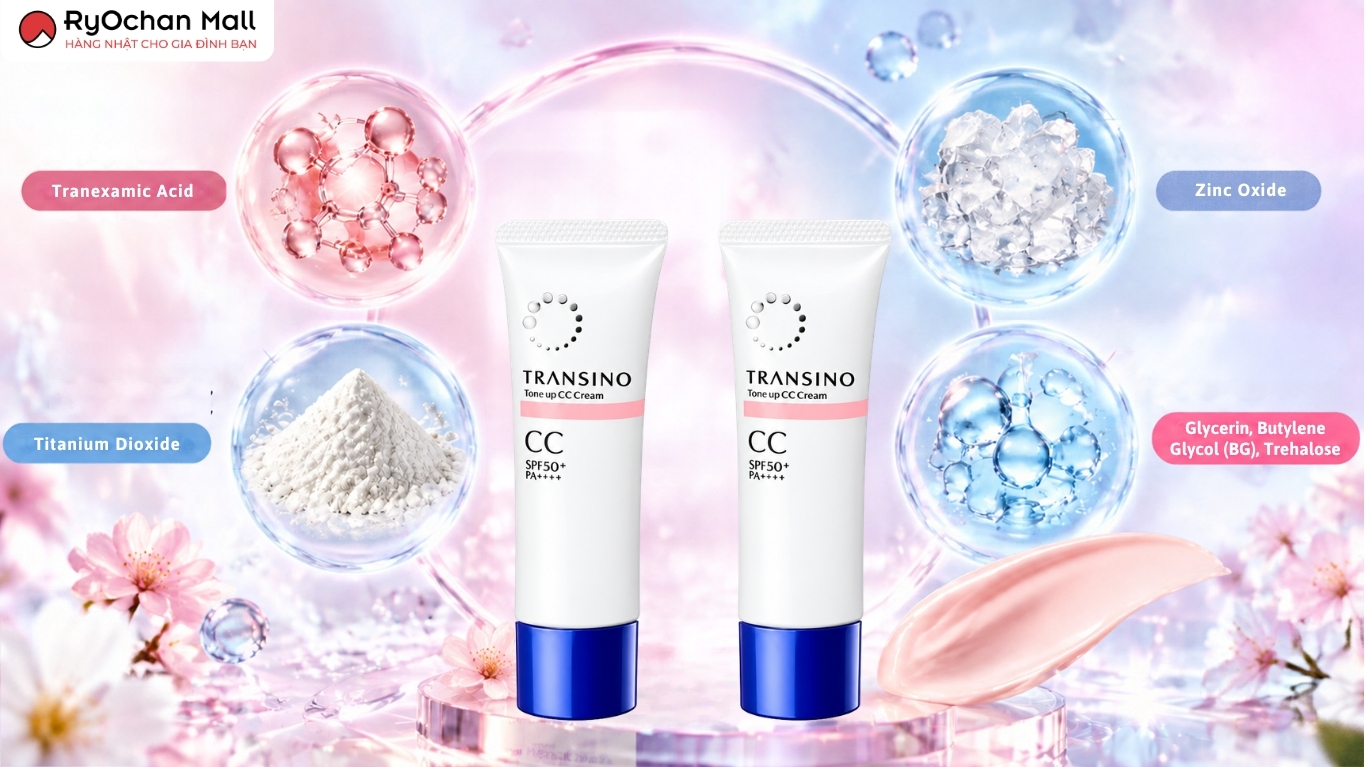 Thành phần của kem nền chống nắng Transino Tone Up CC Cream màu hồng