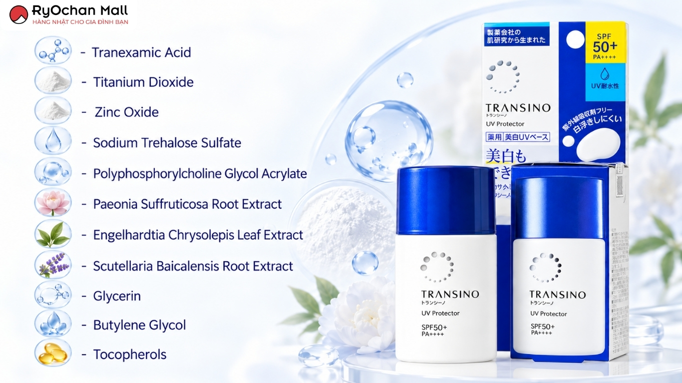 Thành phần của kem chống nắng Transino Whitening Uv Protector