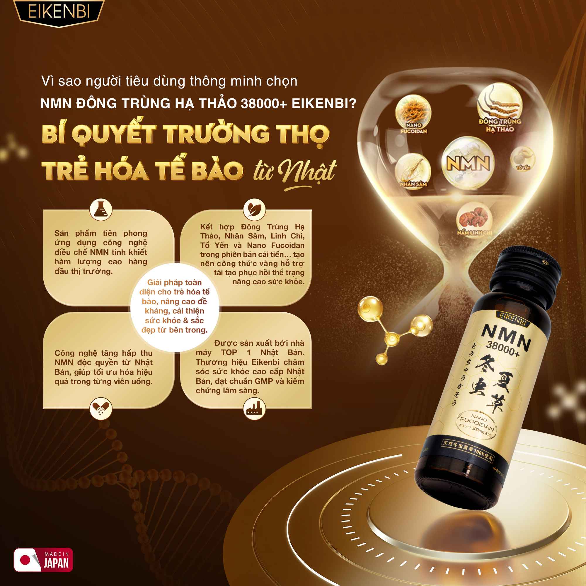 Ưu Điểm Của Sản Phẩm Nước Uống NMN Đông Trùng Hạ Thảo Thiên Nhiên 38000+ Eikenbi