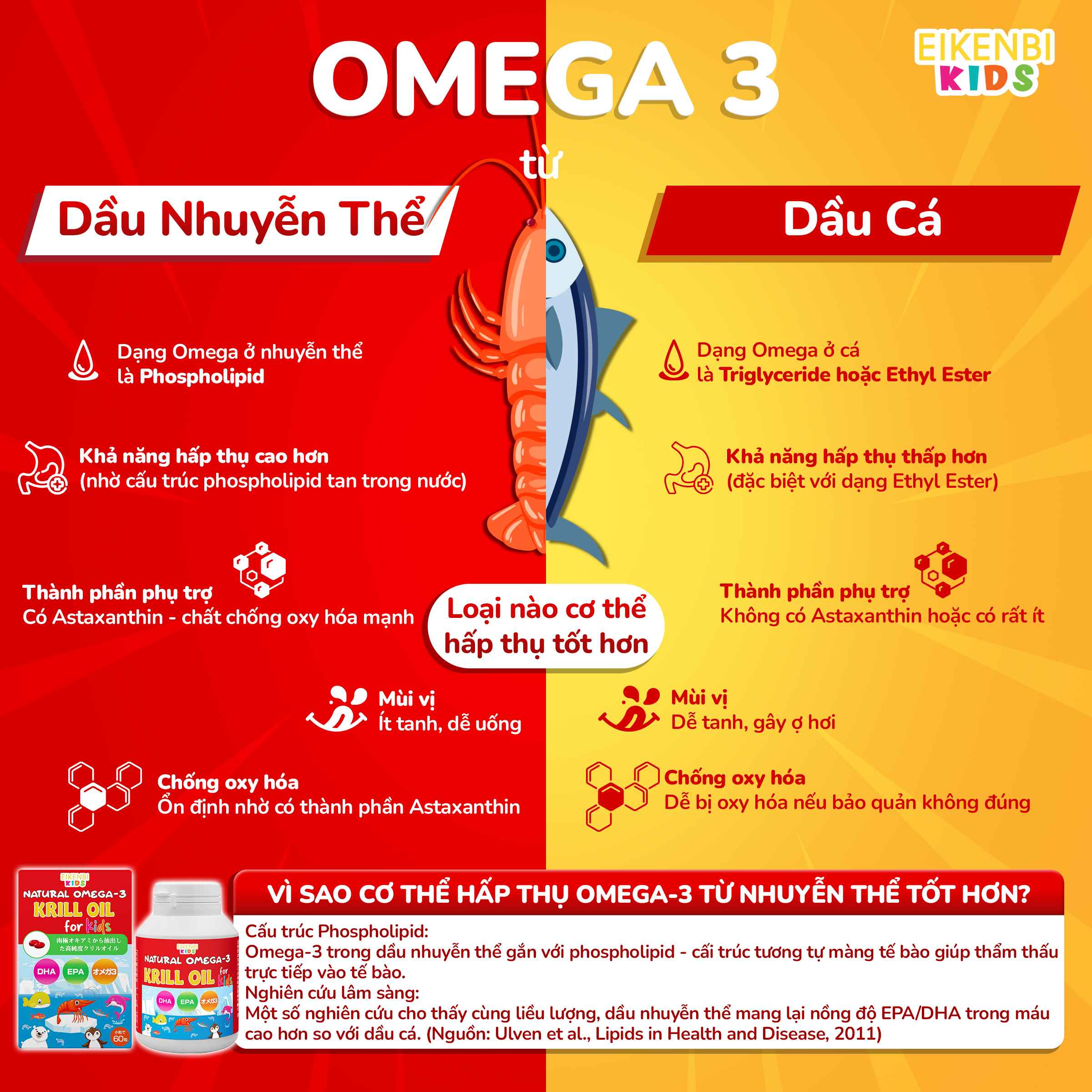 Ưu Điểm Của Dầu Nhuyễn Thể Natural Omega-3 Krill Oil Eikenbi Kids So Với Dầu Cá