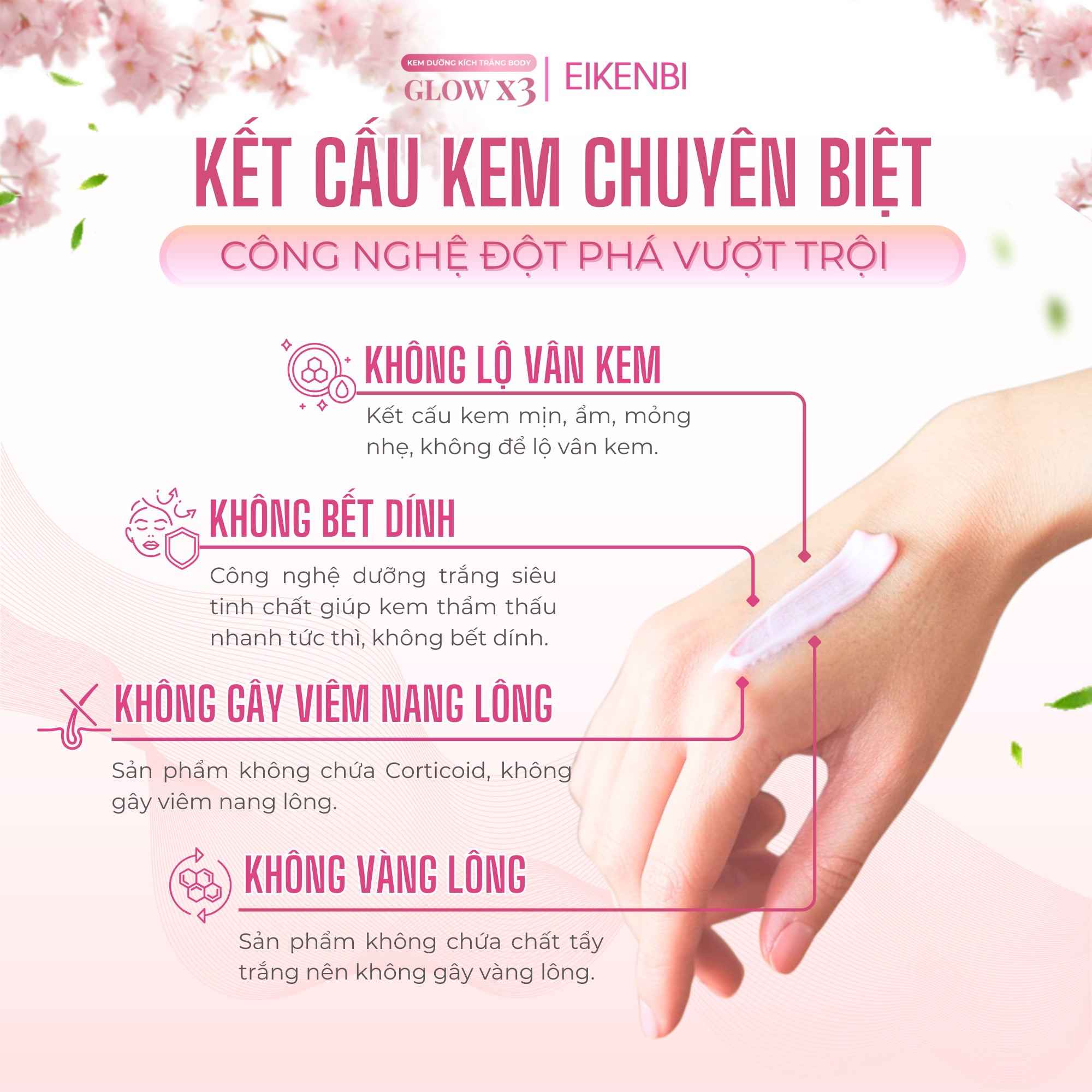 Ưu Điểm Của Kem Kích Trắng Body Nâng Tone Glow X3 Eikenbi 