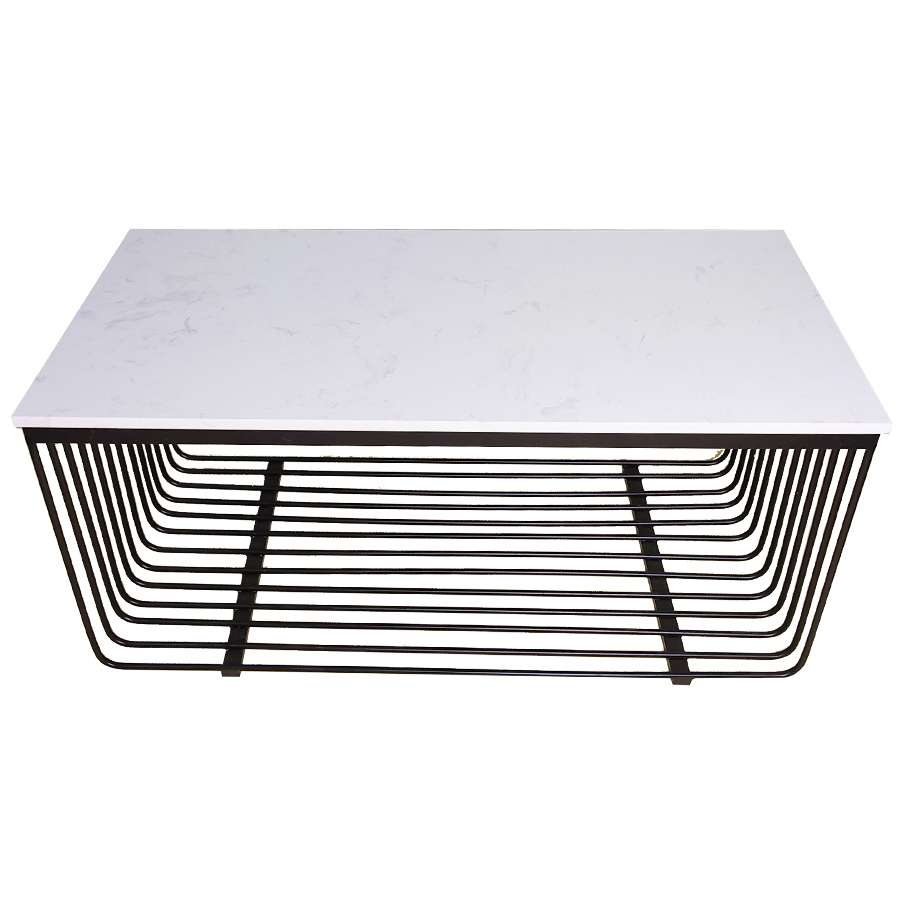 Bàn trà chân sắt mặt đá hình chữ nhật có nan BTS-80